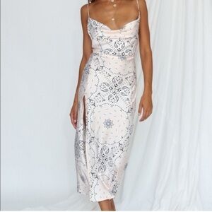 Lioness Cream and Black Patterned Midi Dress